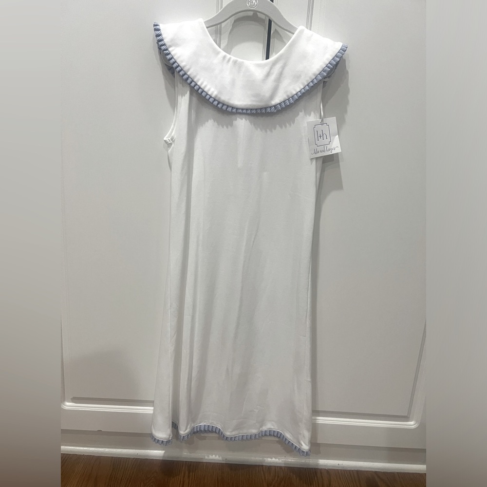 NWT Lila and Hayes Pima cotton dress with blue and white trim. Size 8.